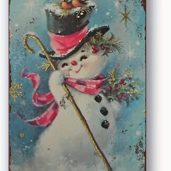 Other - 1pc, 12"X18" Vintage Look, Aluminum Sign Decor, Snowman